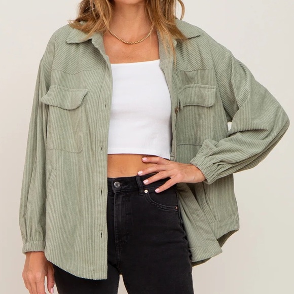 Pinkblush Sage Corduroy Front Pocket Shacket - Picture 5 of 7